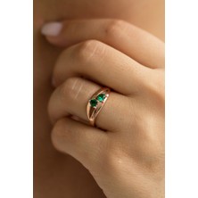 Lieza Jewelry Gümüş Yeşil Kalp Taşlı Yüzük