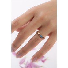 Lieza Jewelry Gümüş Mavi Mekik Taşlı Tasarım Yüzük
