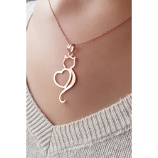 Lieza Jewelry Gümüş Kedi Figürlü Kalp Kolye