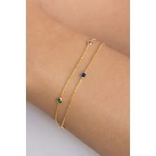 Lieza Jewelry Gümüş Renkli Taşlı Zincir Bileklik
