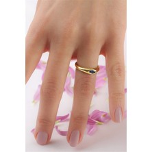 Lieza Jewelry Gümüş Lacivert Mekik Taşlı Tasarım Yüzük