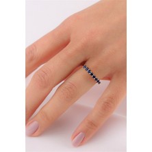 Lieza Jewelry Gümüş Lacivert Taşlı Yarım Tur Yüzük