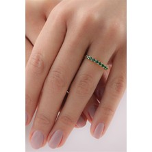 Lieza Jewelry Gümüş Yeşil Taşlı Yarım Tur Yüzük
