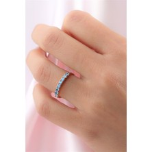 Lieza Jewelry Gümüş Mavi Taşlı Yarım Tur Yüzük