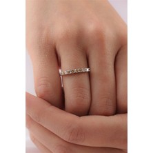 Lieza Jewelry Gümüş Renkli Taşlı Yarım Tur Yüzük