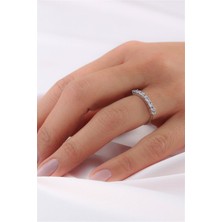 Lieza Jewelry Gümüş Renkli Taşlı Yarım Tur Yüzük