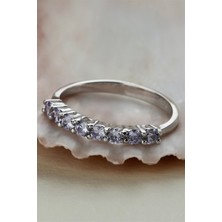 Lieza Jewelry Gümüş Renkli Taşlı Yarım Tur Yüzük