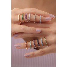 Lieza Jewelry Gümüş Renkli Taşlı Yarım Tur Yüzük