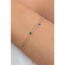 Lieza Jewelry Gümüş Renkli Taşlı Zincir Bileklik