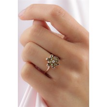 Lieza Jewelry Gümüş Yeşil Taşlı Lotus Çiçeği Yüzük
