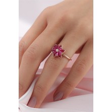 Lieza Jewelry Gümüş Pembe Taşlı Lotus Çiçeği Yüzük