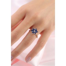 Lieza Jewelry Gümüş Lacivert Taşlı Lotus Çiçeği Yüzük