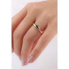 Lieza Jewelry Gümüş Yeşil Mekik Taşlı Tasarım Yüzük