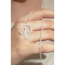 Lieza Jewelry Gümüş Kedili Ay Kolye