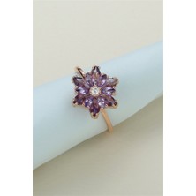 Lieza Jewelry Gümüş Mor Taşlı Lotus Çiçeği Yüzük