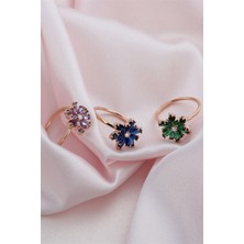 Lieza Jewelry Gümüş Mor Taşlı Lotus Çiçeği Yüzük