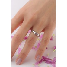 Lieza Jewelry Gümüş Pembe Mekik Taşlı Tasarım Yüzük