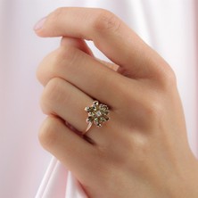 Lieza Jewelry Gümüş Yeşil Taşlı Lotus Çiçeği Kolye Yüzük Mini Set
