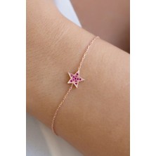 Lieza Jewelry Gümüş Pembe Taşlı Yıldız Bileklik