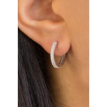 Lieza Jewelry Gümüş Taşlı Büyük Boy Halka Küpe