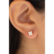 Lieza Jewelry Gümüş Çiçekli Tektaş Küpe