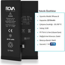 Rova Apple iPhone 8 2210MAH Batarya