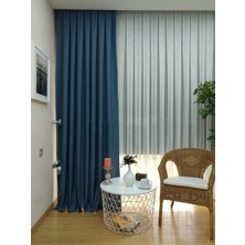 Evdepo Home Mavi Düz Renk Pileli Keten Fon Perde, Seyrek Pile, Tek Kanat 50 x 260 Cm.