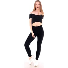 Deafox Siyah Fitilli Kadife Tayt