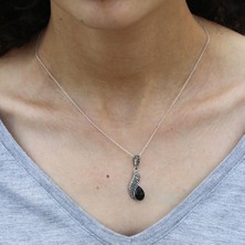 Tesbih Pasajı Damla Model Gümüş ve Oltu Taşlı Kolye