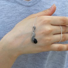 Tesbih Pasajı Damla Model Gümüş ve Oltu Taşlı Kolye