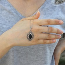 Tesbih Pasajı Desenli Baklava Model Gümüş ve Oltu Taşlı Kolye