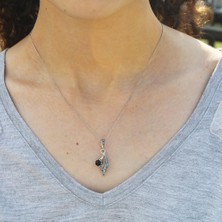 Tesbih Pasajı Zarif Yaprak Model Gümüş ve Oltu Taşlı Kolye