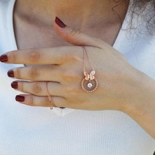 Tesbih Pasajı 925 Ayar Gümüş Zarif Halka Üzeri Kelebek Model Kolye