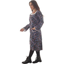 Otantik Textile Kadın Pazen Divitin Kışlık Bağcıklı Dantelli Elbise Büyük Beden