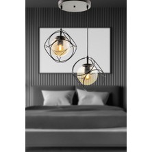 Begüsa Modern Metal 2'li Siyah - Bal Camlı Avize