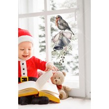 Msticker Yılbaşı Kış Çiçekleri ve Kuş Cam Duvar Sticker Seti (25X45 Cm)
