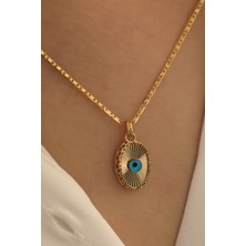Milet Kuyumculuk MİLET 14 Ayar Altın Işıltılı Oval Göz Valentino Zincir Kolye