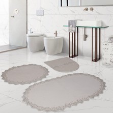 Bonny Home Venüs Krem 3'lü Dantelli Banyo Paspası Seti Çeyizlik Klozet Takımı