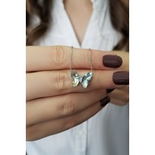 Parmas Design Kelebek Özel Beyaz Taş Işlemeli 925 Ayar Kadın Kolye