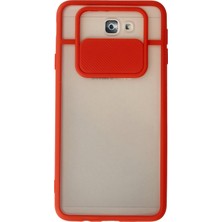 Kzy Samsung Galaxy J7 Prime 2 Kapak Lensi Açılır Kapanır Kamera Korumalı Kılıf - Kırmızı