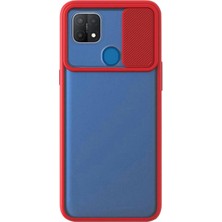 Kzy Oppo A15 Kapak Lensi Açılır Kapanır Kamera Korumalı Kılıf - Kırmızı