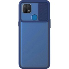 Kzy Oppo A15 Kapak Lensi Açılır Kapanır Kamera Korumalı Kılıf - Lacivert