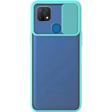 Kzy Oppo A15S Kapak Lensi Açılır Kapanır Kamera Korumalı Kılıf - Turkuaz