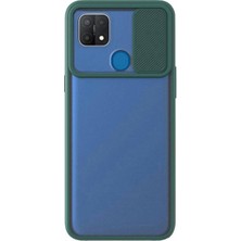 Kzy Oppo A15S Kapak Lensi Açılır Kapanır Kamera Korumalı Kılıf - Yeşil