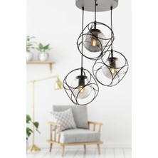 Begüsa Modern Metal 3'lü Siyah-Füme Camlı Avize