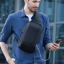 Mark Ryden Hırsızlığa Karşı Göğüs Çantası Crossbody Çanta Iş Çantası USB Şarj -Gri (Yurt Dışından)