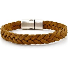 Solfera Taba Yumuşak Örgü Deri Metal Mıknatıs Erkek Bileklik M020B