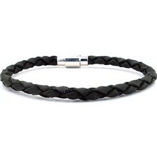 Solfera Haki Yeşil Saç Örgü Deri Metal Mıknatıs Erkek Bileklik M019F