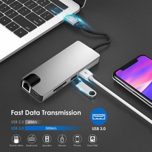 Daytona FC09 Macbook Uyumlu Type-C to 4K 1080p HD HDMI 1000 Mbps Ethernet RJ45 PD Sd Kart  2* USB  3.0  VGA 8IN1 Çevirici Hub Adaptör