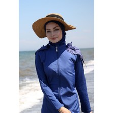 Marina Omuzları Dantelli Fermuarlı Tam Kapalı Tesettür Mayo 3'lü Set Marina Mayo M2029 Indigo